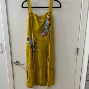 Maeve Yellow Embroidered Midi Dress